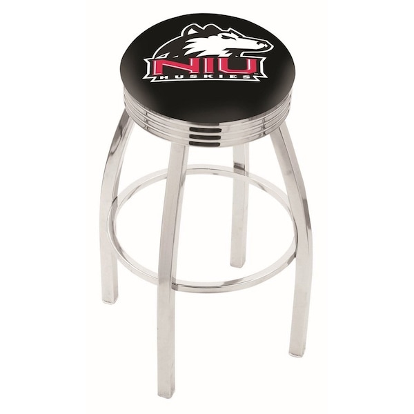 25" Chrome Northern Illinois Swivel Bar Stool, Accent Ring