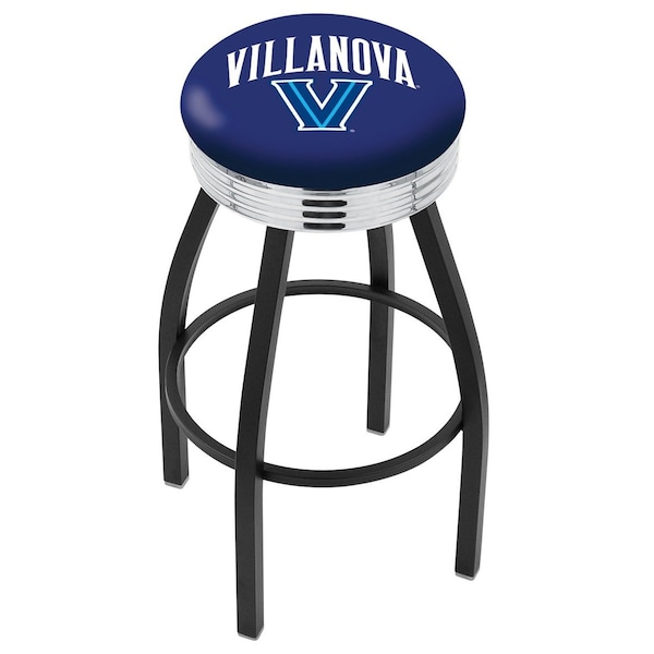 25" Blk Wrinkle Villanova Swivel Bar Stool, Chrome Ring