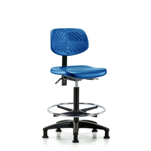 Poly Chair, High Bench, Tilt, Foot Ring, Glides, Blue