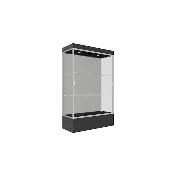 Lighted Floor Display Case 48x76x20, 12" Base, Satin