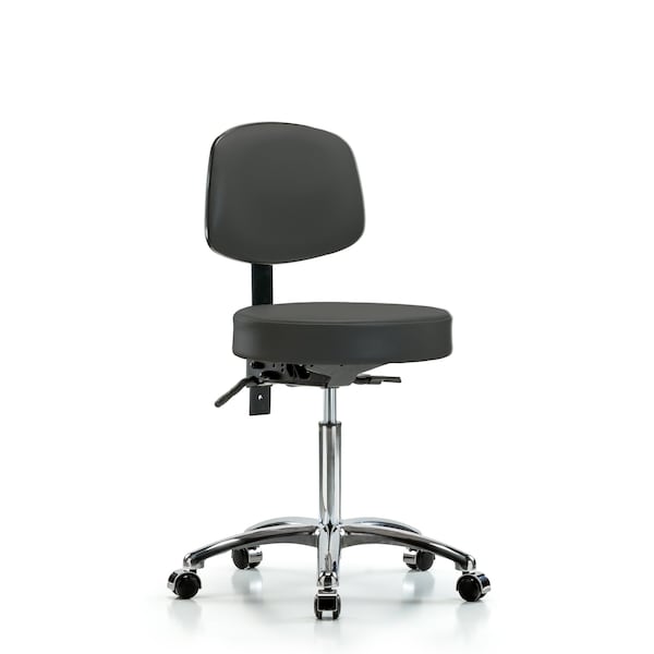 Bench Stool, Med, Vin, Bk Chrome, Cast, Gry