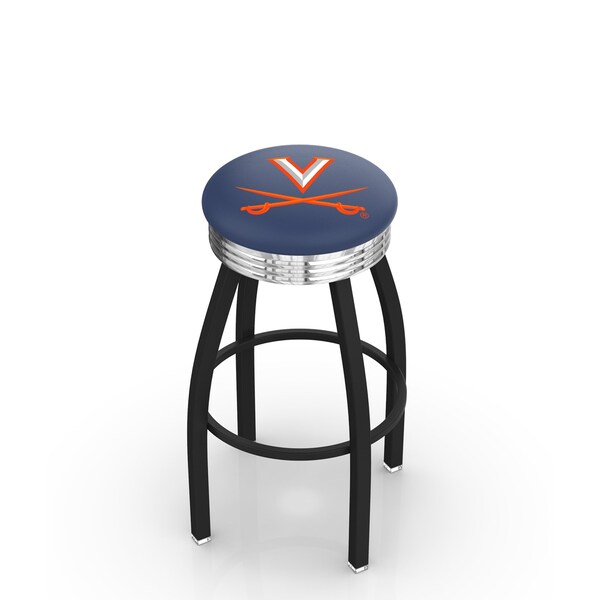 25" Blk Wrinkle Virginia Swivel Bar Stool, Chrome Ring
