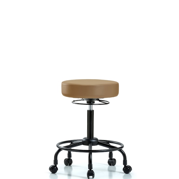 Bench Stool, Med, Vinyl, RT, Casters, Taupe