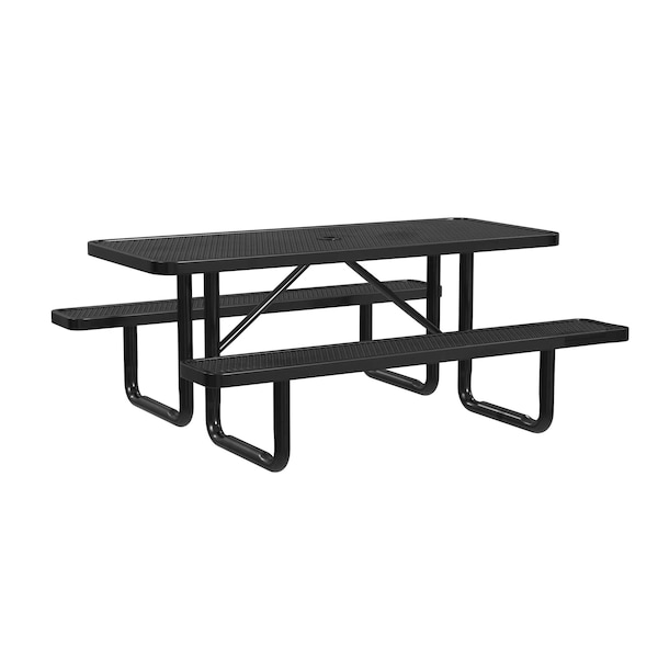 Rectangle Picnic Table, Black, In Ground Mount, 6 ft L