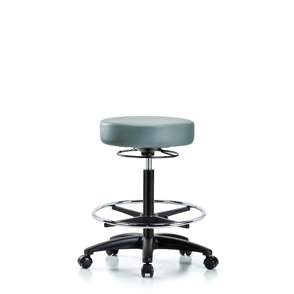 Vinyl Stool, High Bench, Foot Ring, Casters, Storm