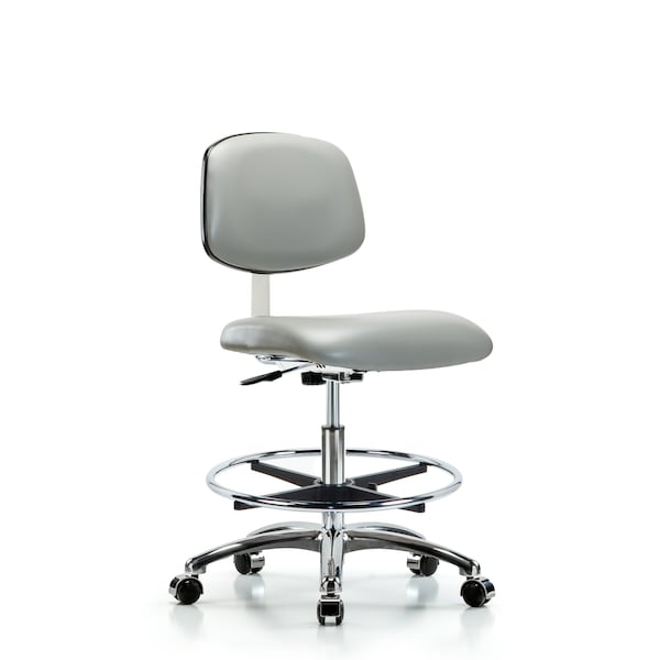 Clean Room Chair Med Ben Chair, Vin, Chrm, CF, Cast, Dov, CL10, 22" to 29" Height, Vinyl, Dove