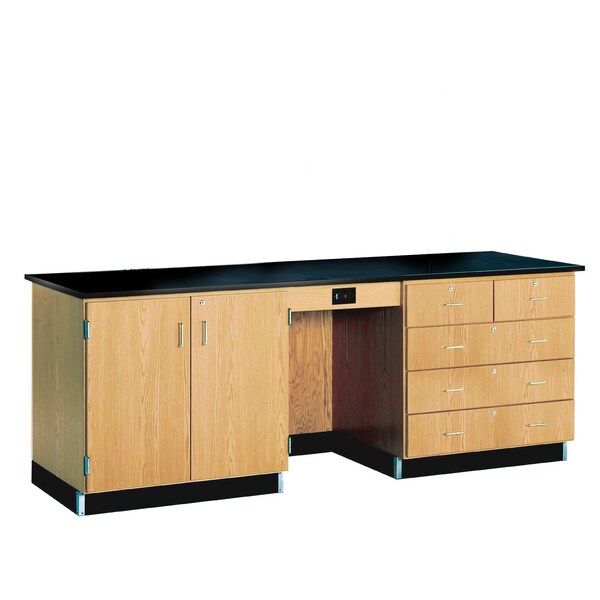 Teachers Desk Instructor Desk, 96" x 30" x 36", 30" D X 36" H, 96" W X Red Oak