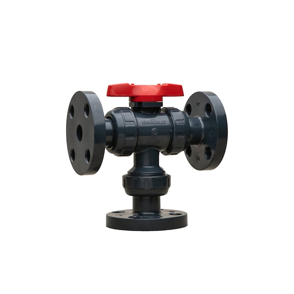 Valve, Multiport Ball, 4", PVC, FKM, Flanged