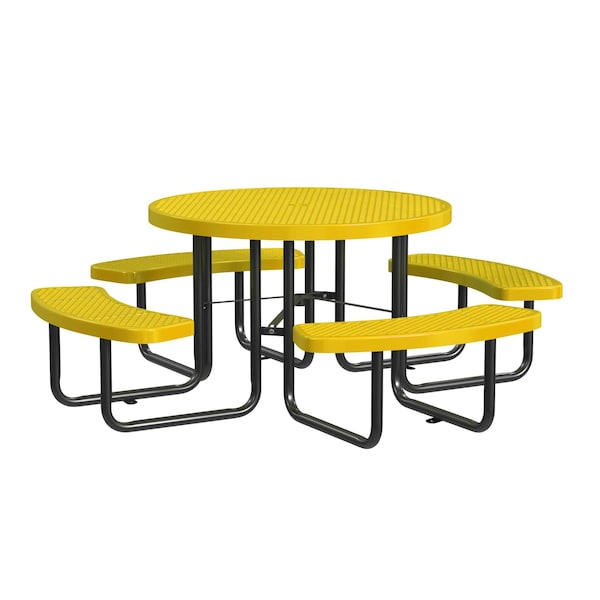 Round Picnic Table, Surface Mount, Yellow, 46 in