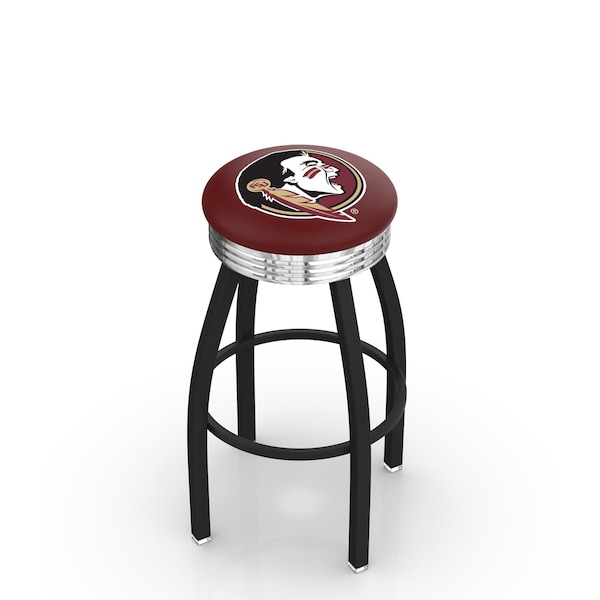 25" Blk Wrinkle Florida State Head Swivel Bar Stool, Chrome Ring