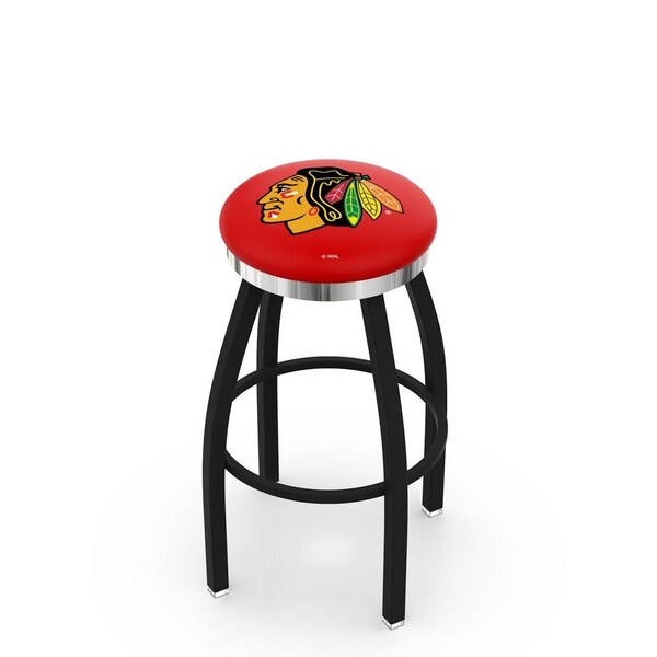 25" Blk Wrinkle Chicago Blackhawks Swivel Bar Stool, Chrome Ring