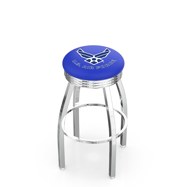 25" Chrome U.S. Air Force Swivel Bar Stool, Accent Ring