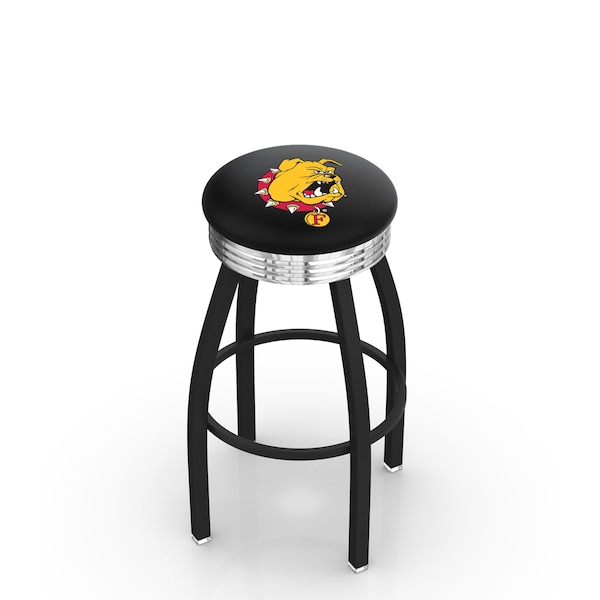 25" Blk Wrinkle Ferris State Swivel Bar Stool, Chrome Ring