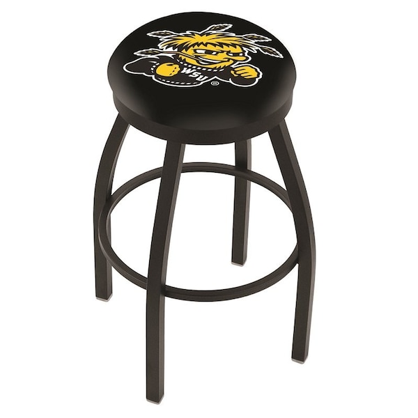25" Blk Wrinkle Wichita State Swivel Bar Stool, Accent Ring