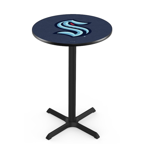 42" Black Wrinkle Seattle Kraken Pub Table with 36" dia. top