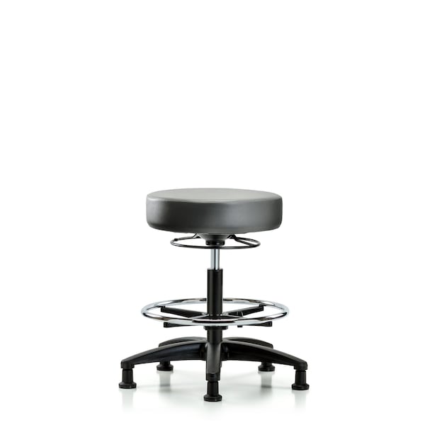 Vinyl Stool, Med Bench, Foot Ring, Glides, Sterling