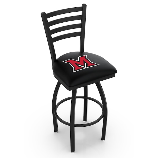 25" Blk Wrinkle Miami (OH) Swivel Bar Stool, Ladder Back