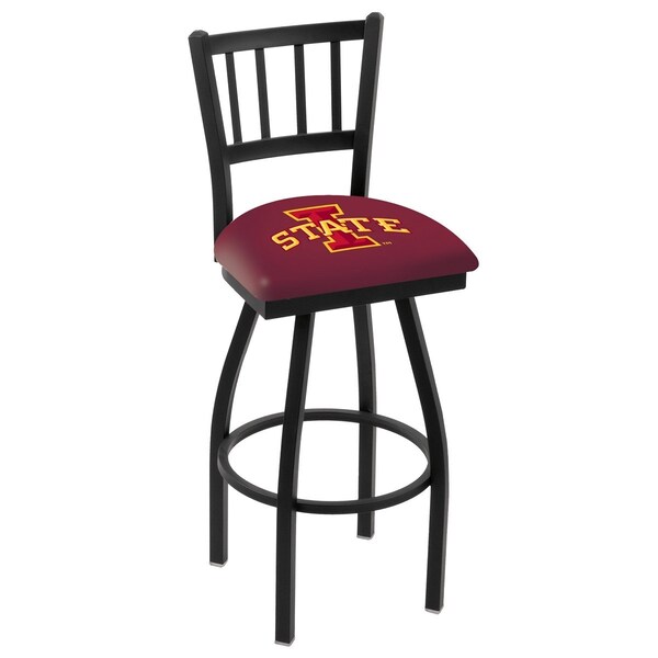 25" Blk Wrinkle Iowa State Swivel Bar Stool, Jailhouse Back