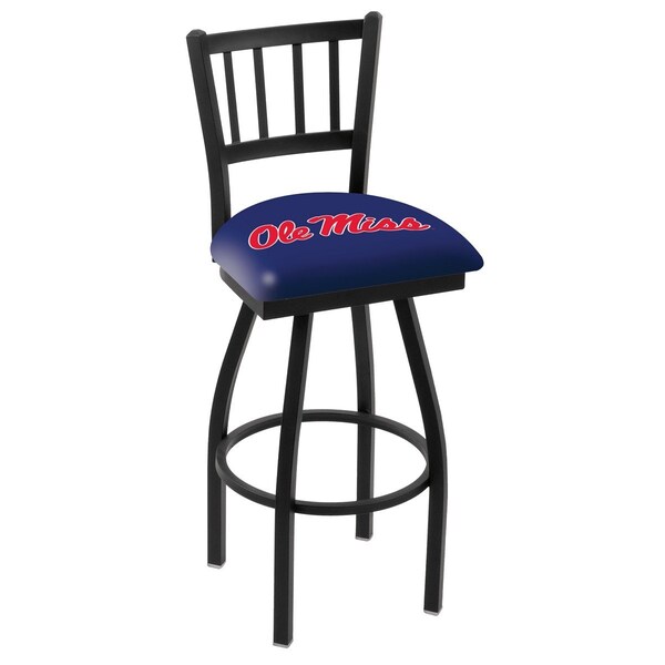25" Blk Wrinkle Ole' Miss Swivel Bar Stool, Jailhouse Back