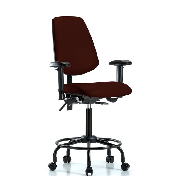Medium Bench Chair Adjustable Arms, 23" to 31" Height, Vinyl, Burgundy
