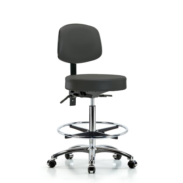 Vin Stool with Back Chr-High Bench Ht with Seat Tilt, Chr FR, andCasters in Charcoal Trailblazer Vin