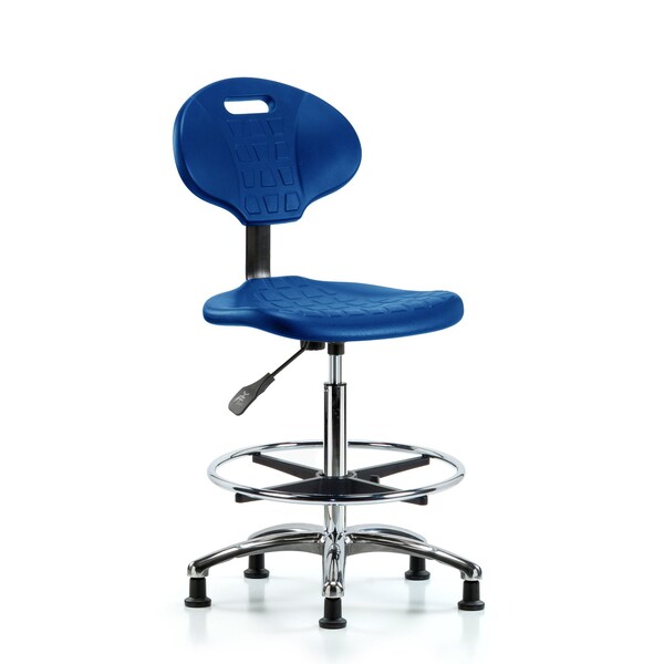 Erie Poly Chair Chrome, High Bench, Foot Ring, Glides, Blue