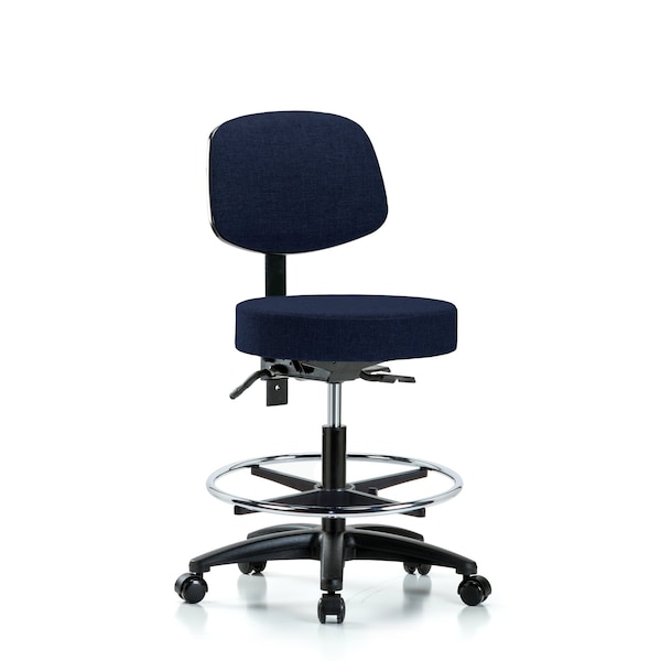 Bench Stool, Med, Fab, Bk, CF, Casters, Nav
