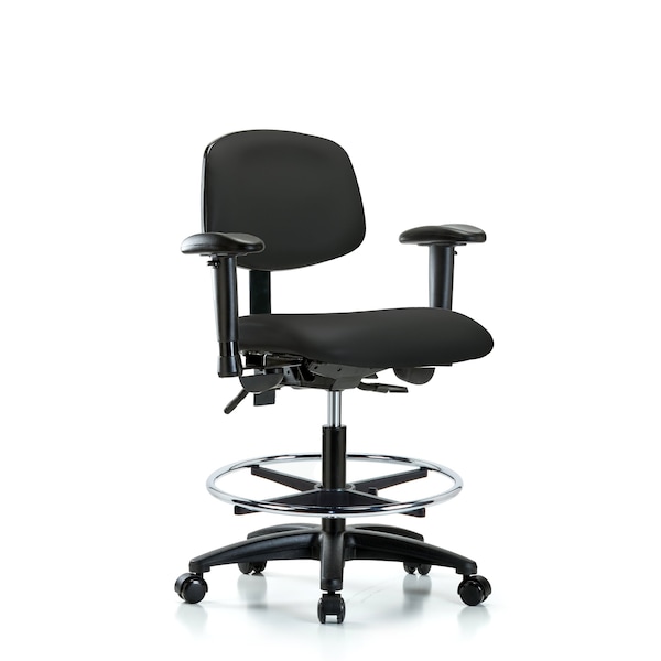Chair, Vinyl, Med Bench, AA CF Casters, Blk, 6-Way Adjustable, 22" to 29" Height, Black
