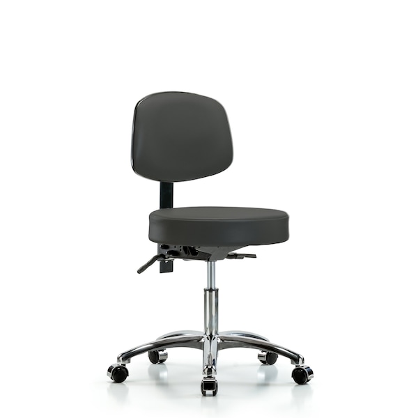 Desk Stool, Vin, Bk Chrome, Tilt, Cast, Gry