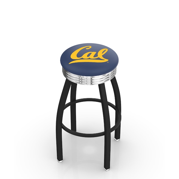 25" Blk Wrinkle Cal Swivel Bar Stool, Chrome Ring