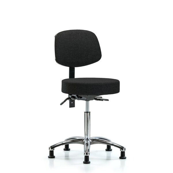 Rutledge Fab Stool with Back Chr-Medium Bench Height with Seat TiltandStat Glides in Black Fab