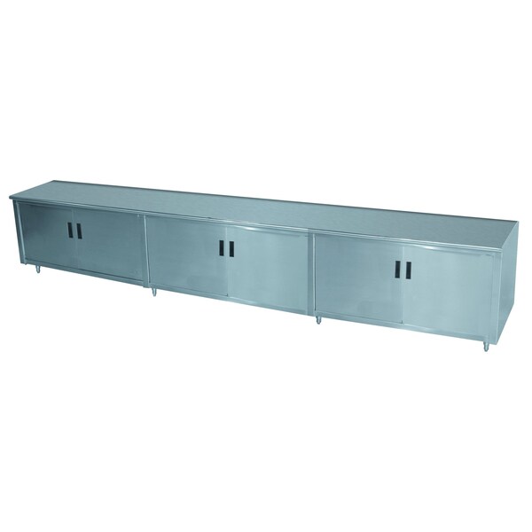 Work Table 144 in.W x 36 in.D cabinet base with mid-shelf & hinged doors