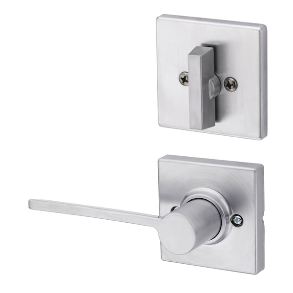 Right Hand Ladera Lever with Square Rose Interior Single Cylinder Handleset Trim Satin Chrome Finish