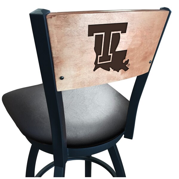 25" Blk Wrinkle Louisiana Tech Swivel Bar Stool, Laser Engraved Back