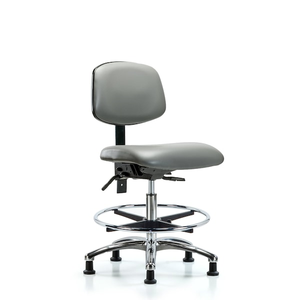 Vinyl Chair Chrome, Med Bench, Tilt, Foot Ring, Casters, Sterling