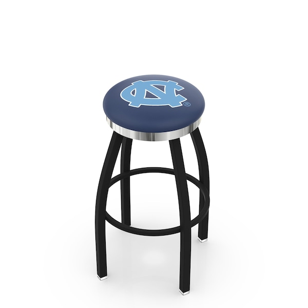 25" Blk Wrinkle North Carolina Swivel Bar Stool, Chrome Ring