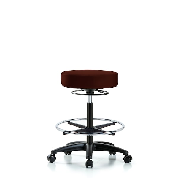 Vin Stool without Back-High Bench Height with Chrome Foot RingandCasters in Burgundy Trailblazer Vin