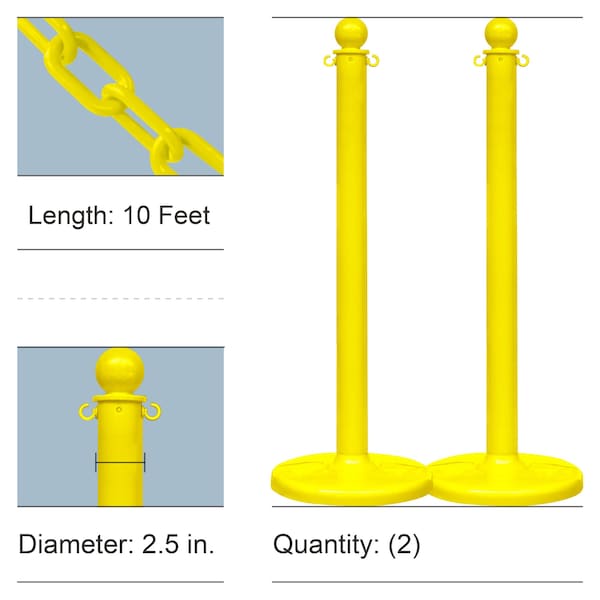 Yellow Medium Duty Stanchion & Chain Kit (2-Pack)