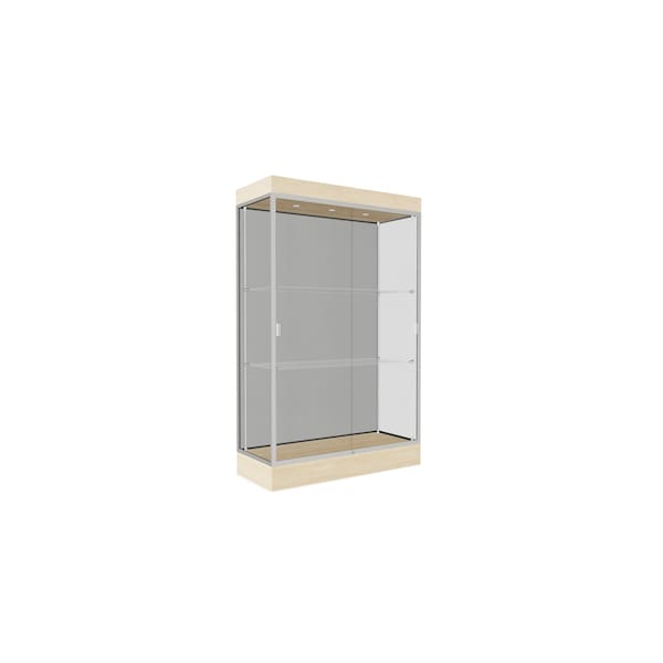 Lighted Floor Display Case 48x76x20, 6" Base, Satin