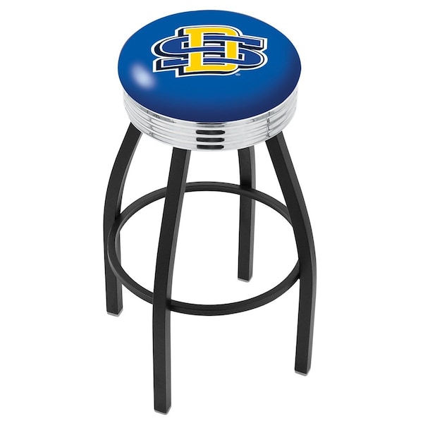25" Blk Wrinkle South Dakota State Swivel Bar Stool, Chrome Ring