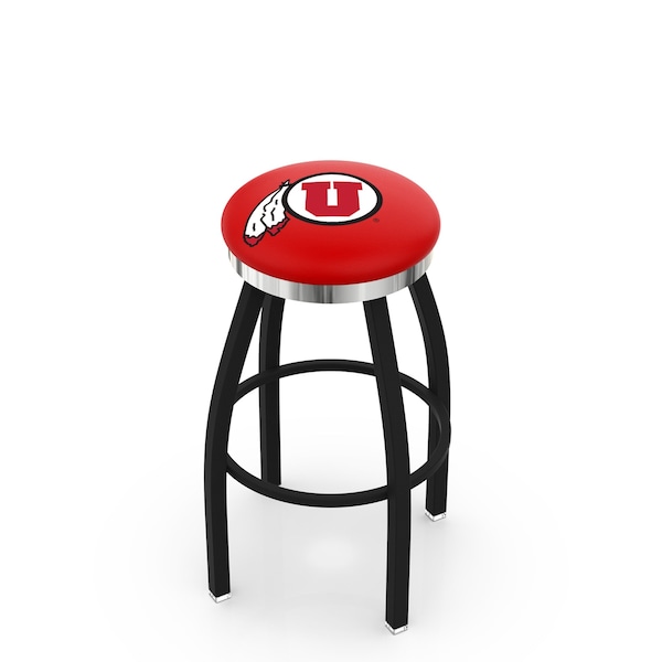 25" Blk Wrinkle Utah Swivel Bar Stool, Chrome Ring