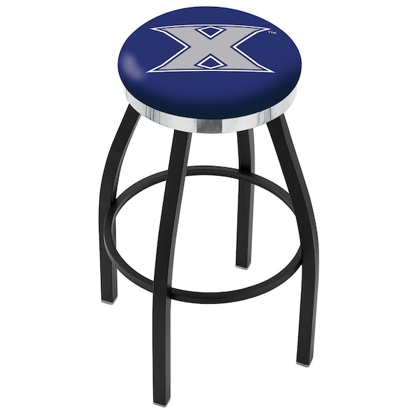 25" Blk Wrinkle Xavier Swivel Bar Stool, Chrome Ring