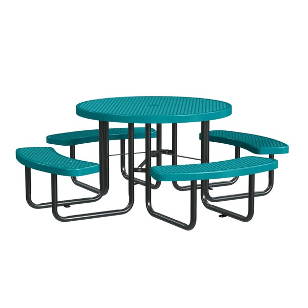 Round Picnic Table, In Ground Mount, Teal, 46 in