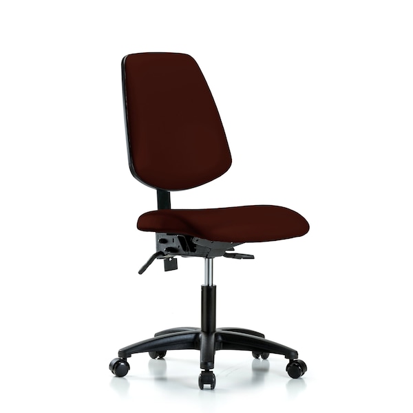 Desk Chair No Arms, 18" to 23" Height, Vinyl, Burgundy
