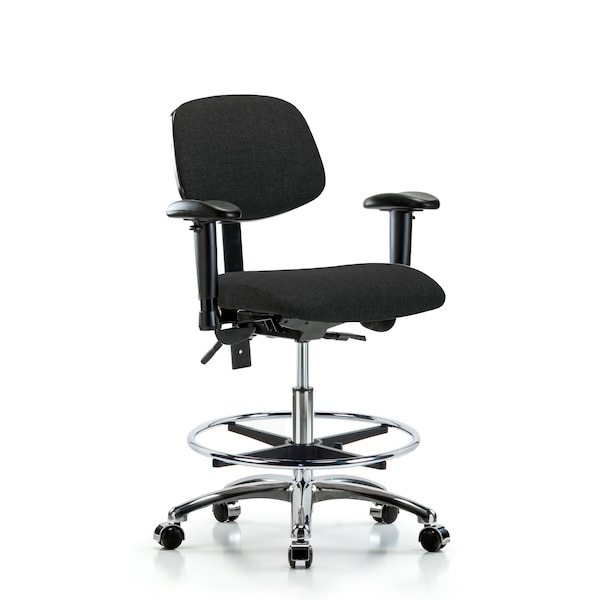 Medium Bench Chair Chair, Fab, Med Ben, CF Cast, Blk, Adjustable Arms, 22" to 29" Height, Fabric, Black