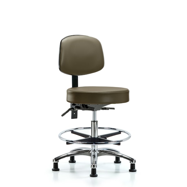 Vinyl Stool, Back, Chrome, Med Bench, Tilt, Foot Ring, Glides, Royal