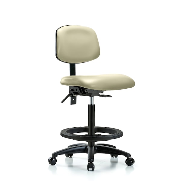 Chair, Fab, Hi Bench, RT Tilt Casters, Bur, No Arms, 26" to 35" Height, Adobe White