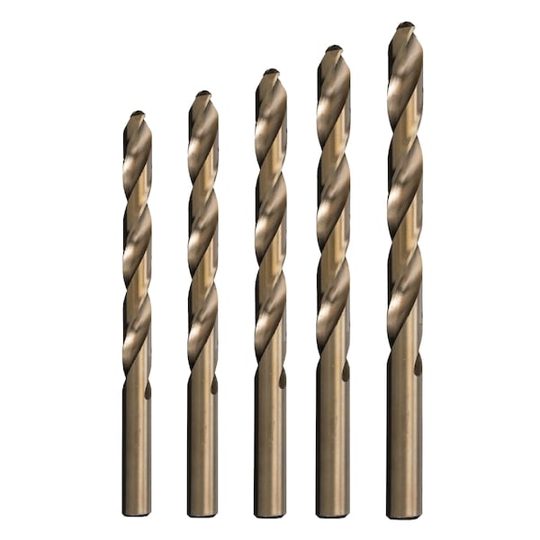 1/4" - 1/2" Cobalt Heavy Duty Jobber Length Drill Bit Set, Drill Bit Finish: Gold