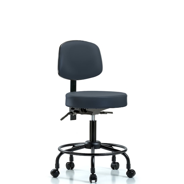 Desk Stool, Vinyl, Bk, RT, Casters, Navy