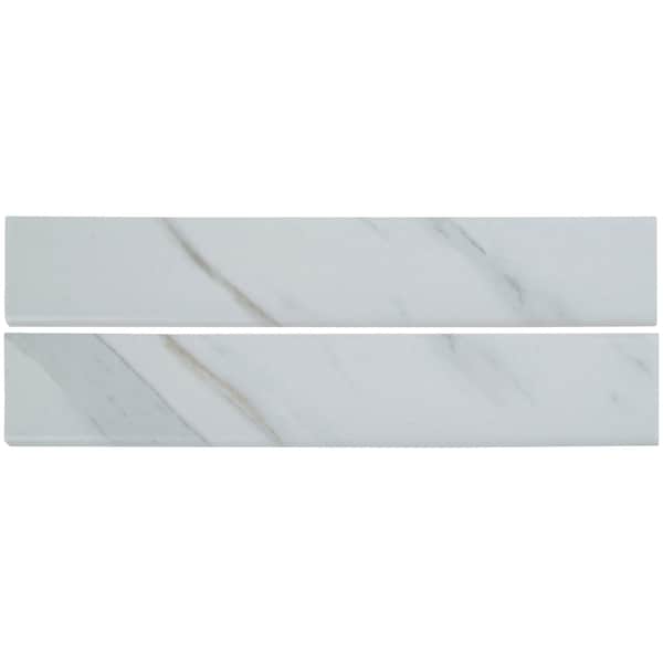 Calacatta 3 In X 18 In. Porcelain Bullnose Tile Trim In Matte White, 30PK